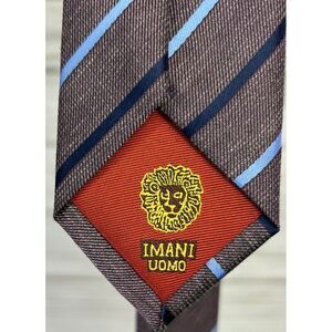NWT Imani Uomo Necktie Mens Navy/Blue Bold‎ Striped 100% Wool Blend Regal Stripe